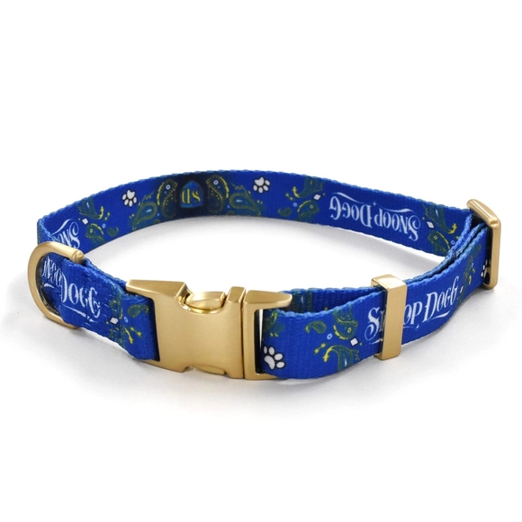 Snoop Dogg Blue Pet Collar with Gold Buckle - Picture 1 of 7